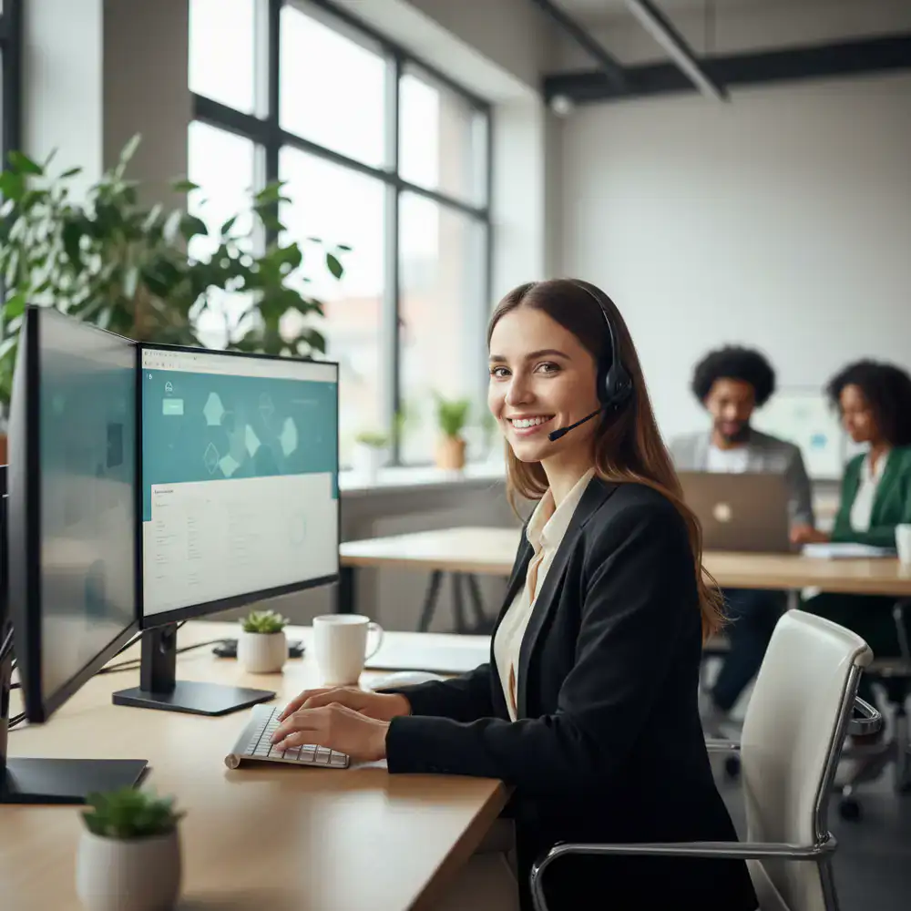 Friendly customer support representative working at CleanBooking Hub